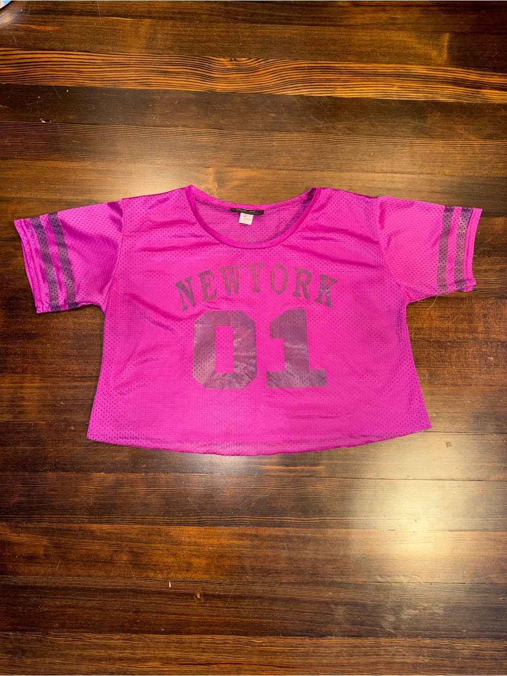 Touch Me Made in USA Hot Pink Mesh New York 01 Football Jersey Crop Top XL